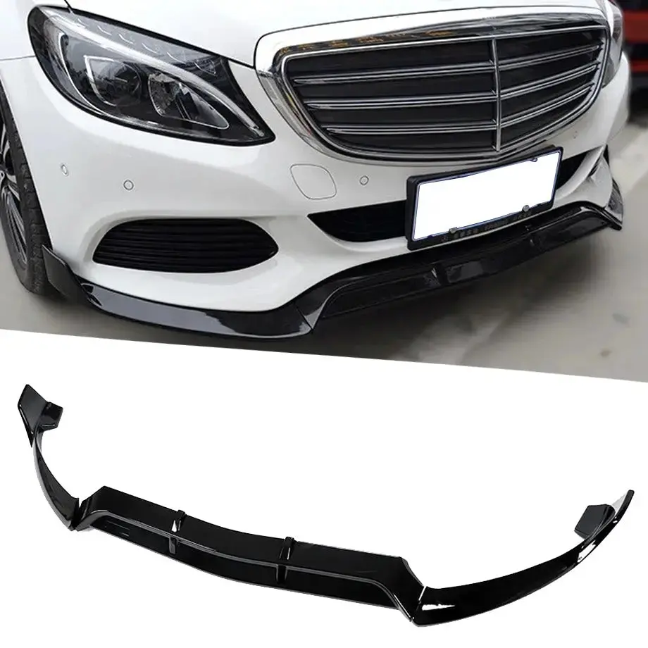 Merc W205 C-Class Brabus Style (15-18) 3 Piece Gloss Black Front Spoiler 1