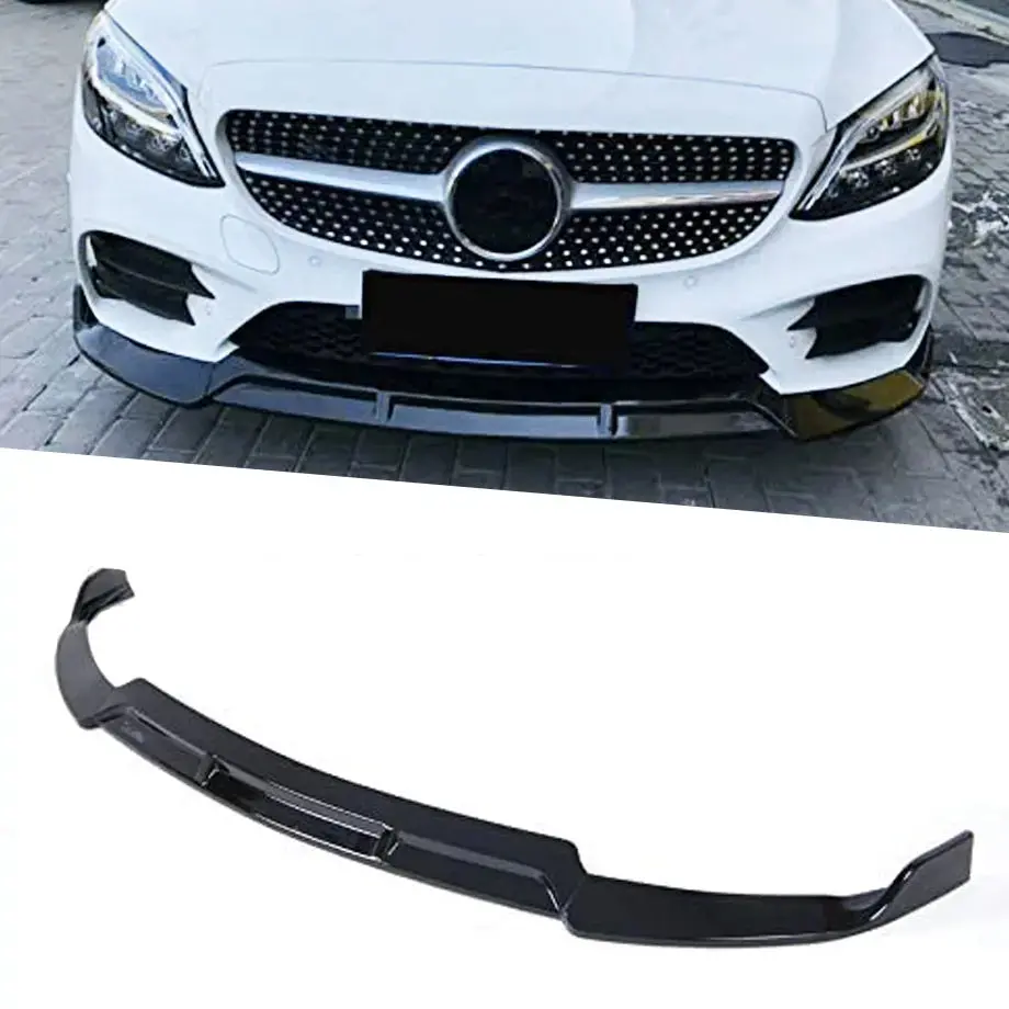 Merc W205 C Class Brabus Style (19-21) 3 Piece Gloss Black Front Spoiler 1