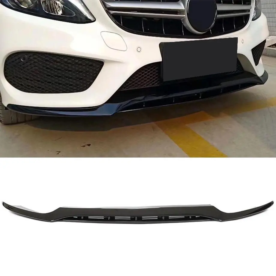 Merc W205 (15-18) C43 Style Gloss Black Plastic Front Spoiler 1
