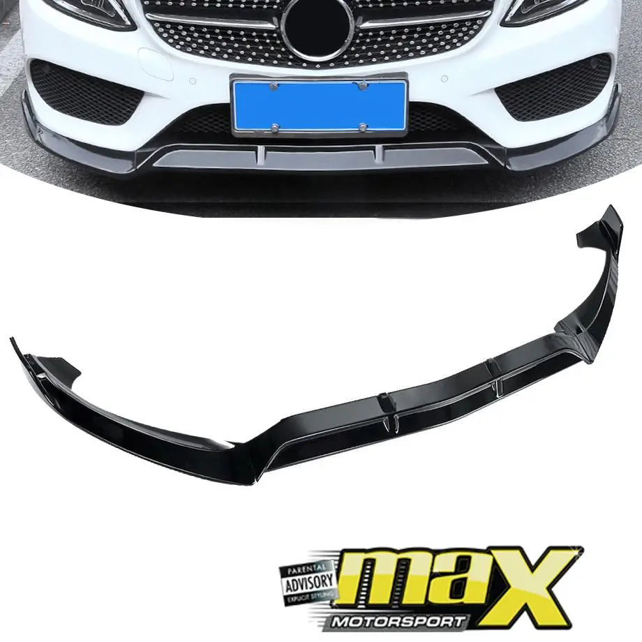 Merc W205 (15-18) Gloss Black 3-Piece Front Spoiler 1