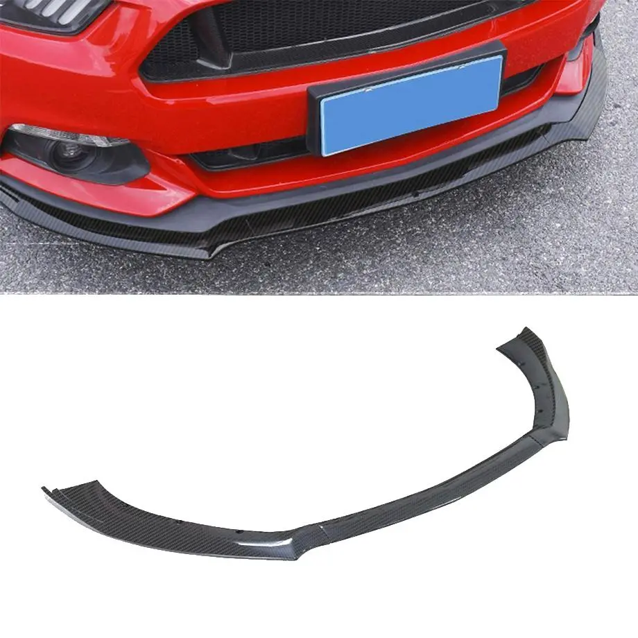Suitable To Fit - Mustang (2016-19) Carbon Look Plastic 3-Piece Front Spoiler 1