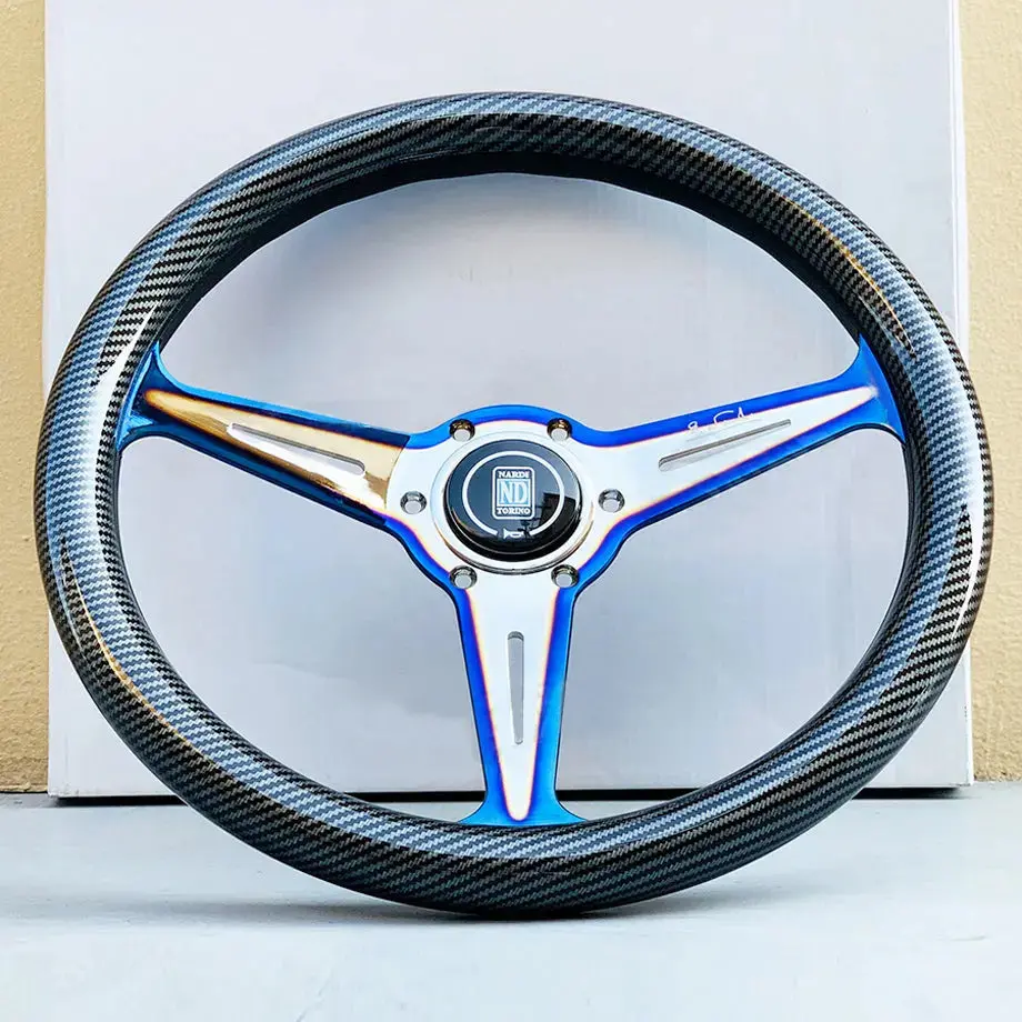 Neo Chrome & Carbon Racing Style Steering Wheel (350Mm) 1