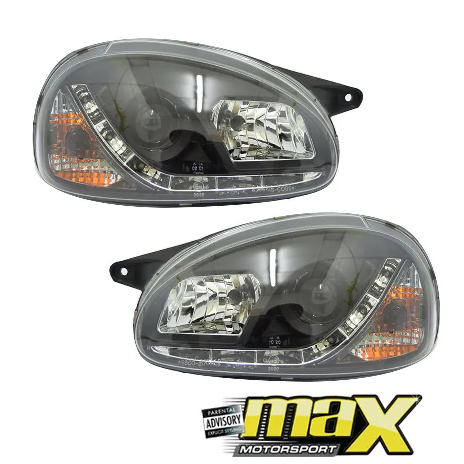 Opel Corsa B Drl Led Black Projector Headlights 1