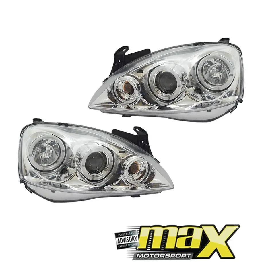 Opel Corsa Utility (02-08) Chrome Angel Eye Projector Headlight 1