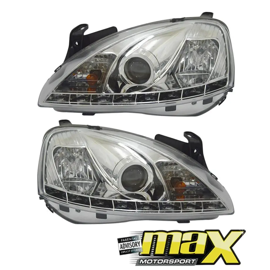 Opel Corsa Utility (02-08) Chrome Led Projector Headlight 1
