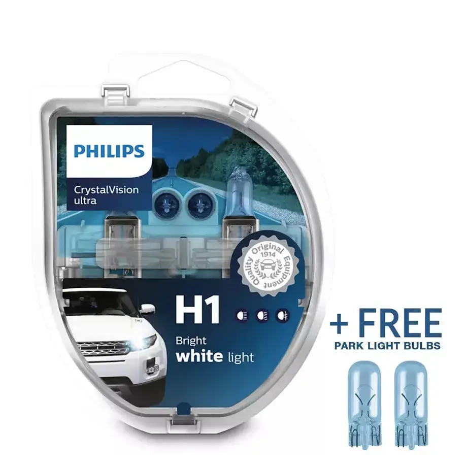 Philips H1 Crystal Vision Ultra 55W Bulb Set + Free Park Light 1