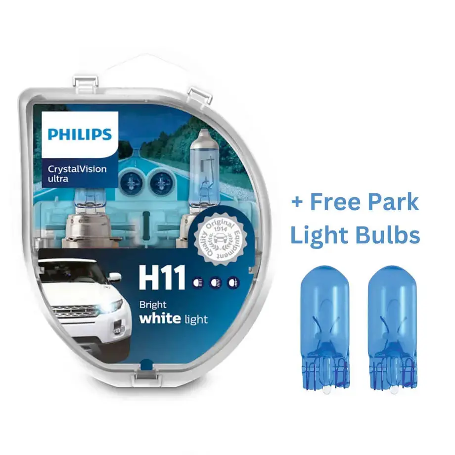 Philips H11 Crystal Vision Ultra 55W Bulb Set + Free Park Light 1