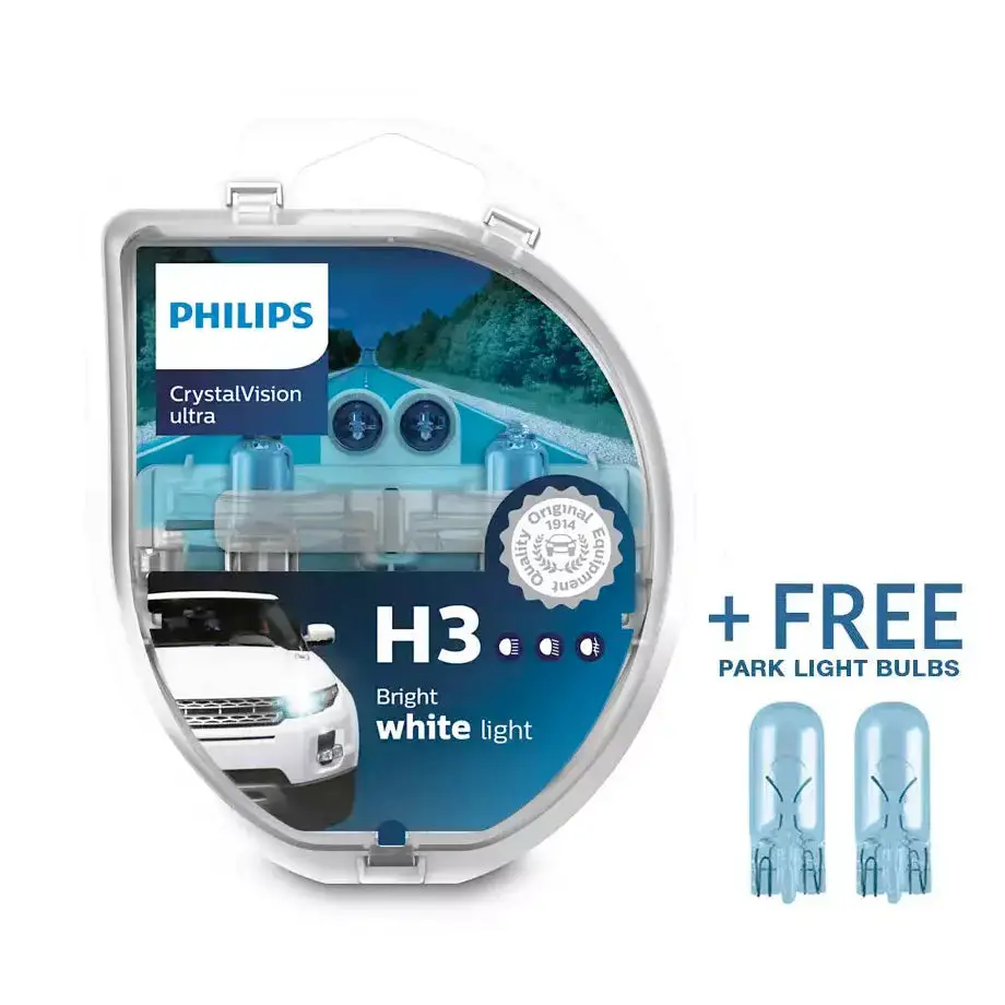 Philips H3 Crystal Vision Ultra 55W Bulb Set + Free Park Light 1