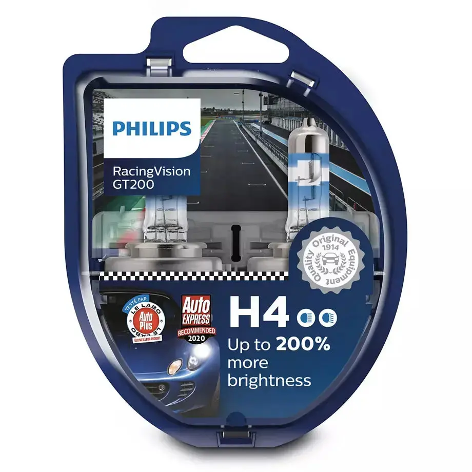 Philips H4 Racing Vision Gt200 (55W) Bulb Set 1
