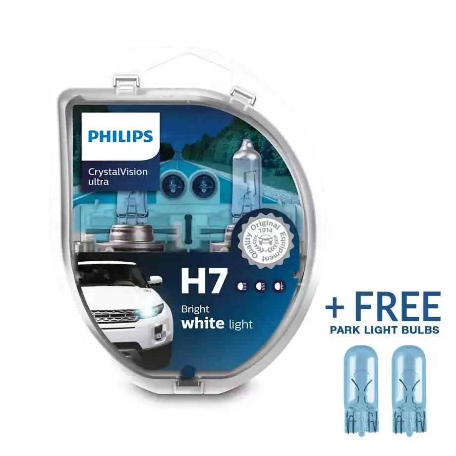 Philips H7 Crystal Vision Ultra 55W Bulb Set + Free Park Light 1