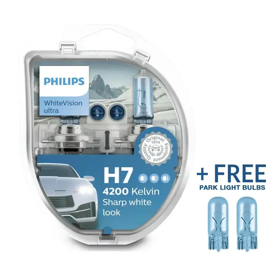Philips H7 White Vision Ultra 55W Bulb Set + Free Park Light 1