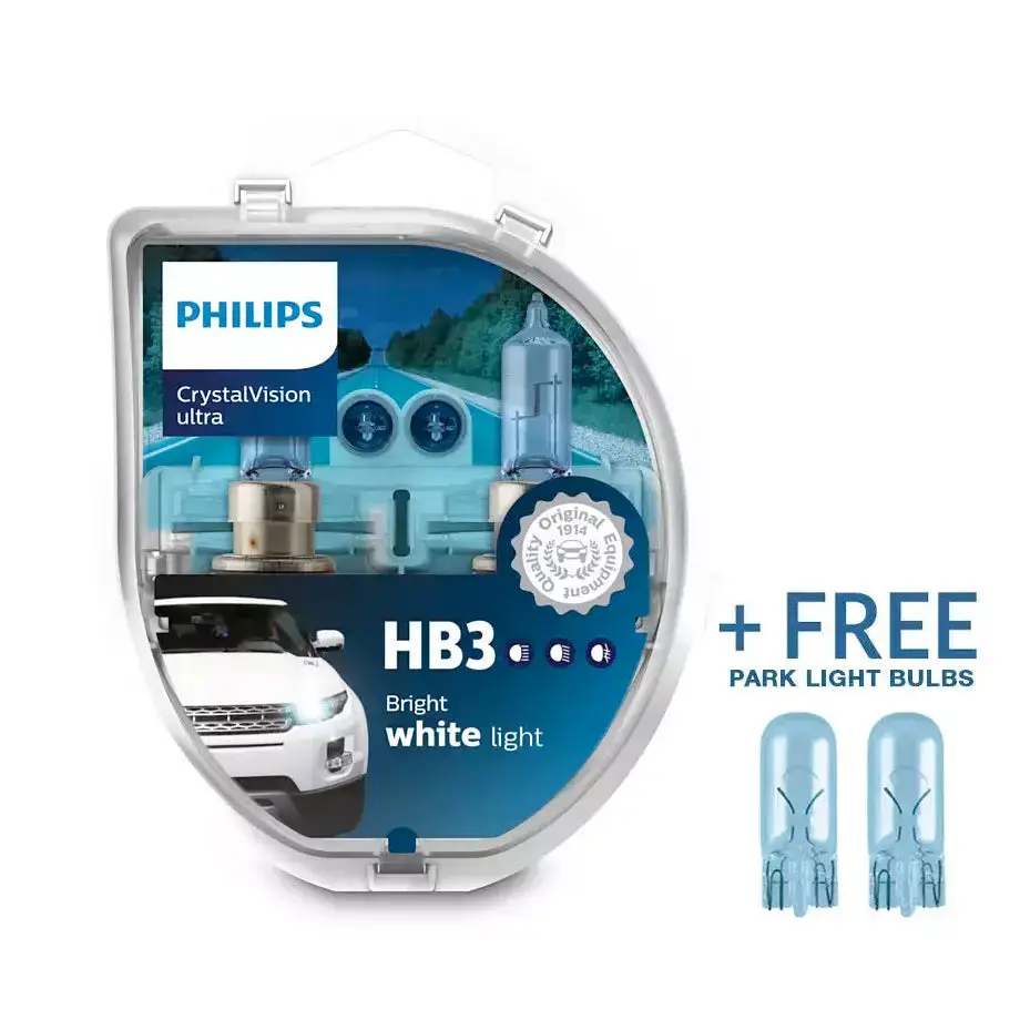 Philips Hb3 Crystal Vision Ultra 55W Bulb Set + Free Park Light 1
