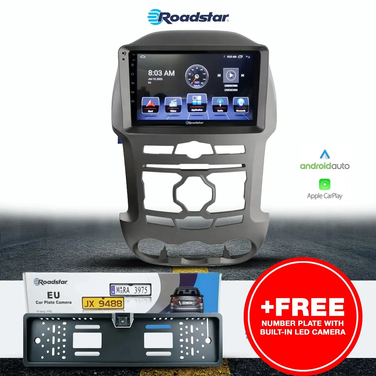 Ranger T6 (12-15) - 9 Inch Roadstar Android Multimedia Unit + Free Number Plate Camera 1