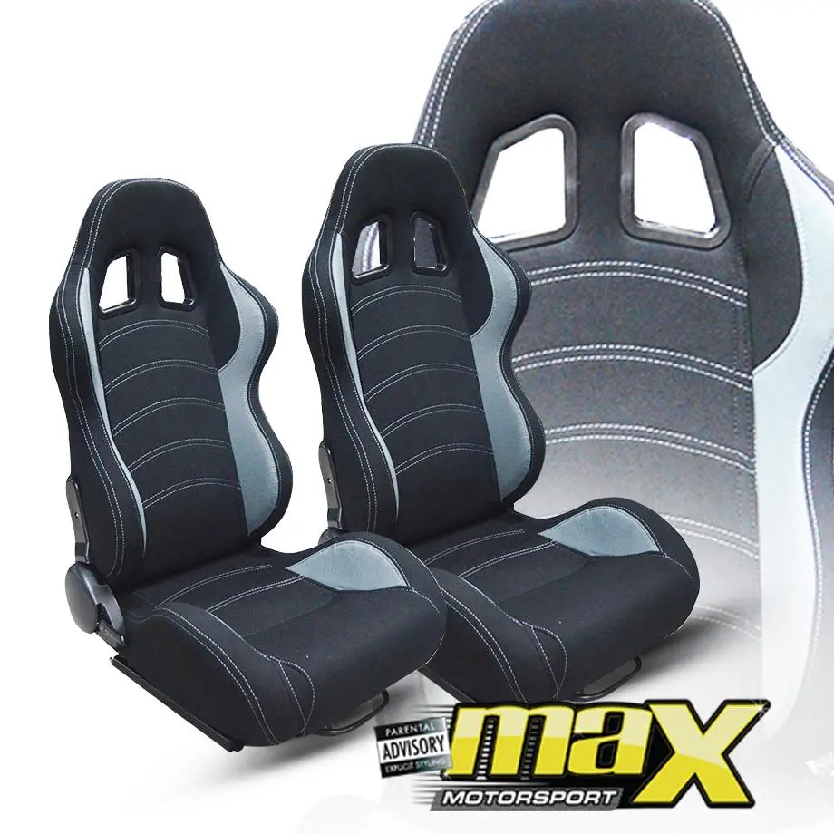 Reclinable Racing Seats Black & Grey Cloth (Pair) 1