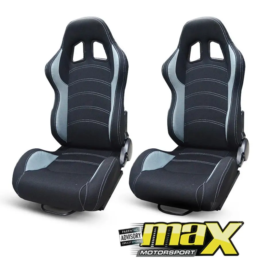 Reclinable Racing Seats Black & Grey Cloth (Pair) 2