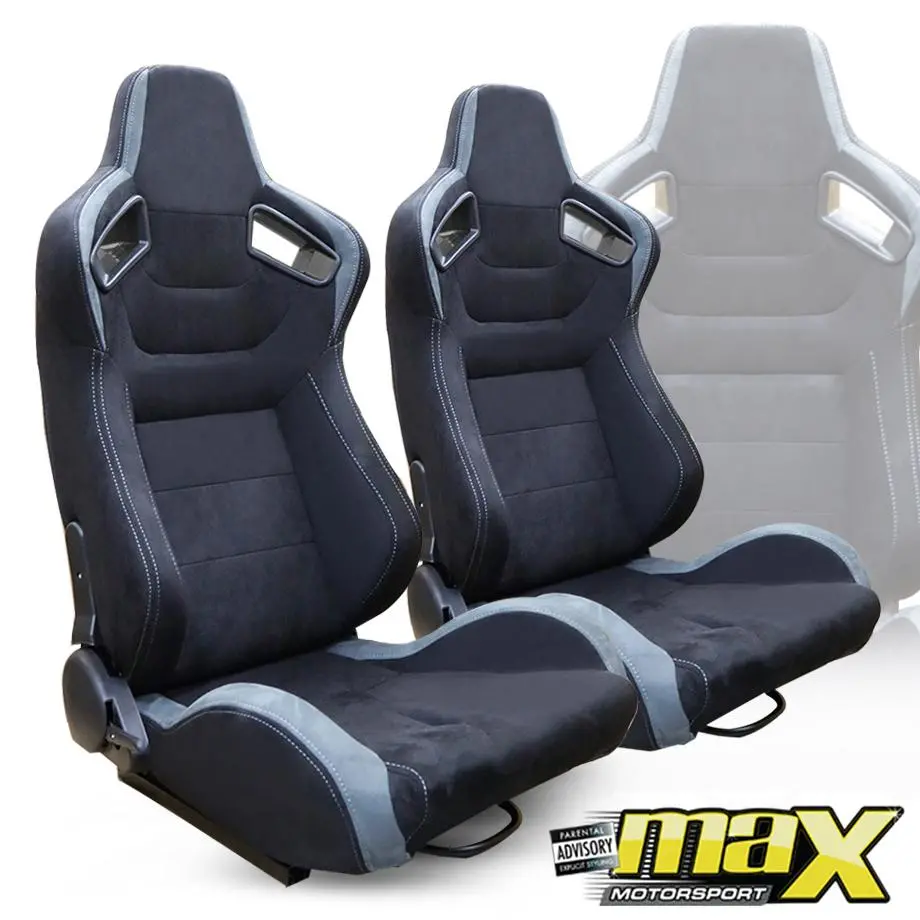 Reclinable Racing Seats Black & Grey Suede (Pair) 1