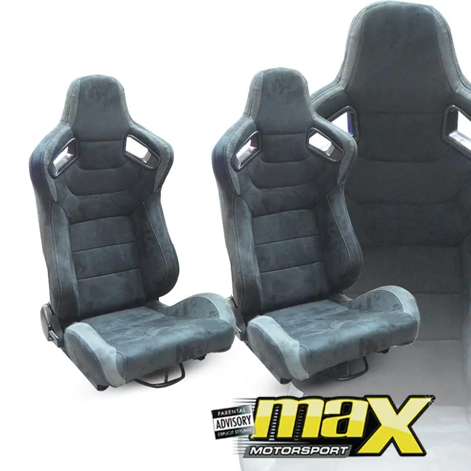 Reclinable Racing Seats Black & Grey Suede (Pair) 1