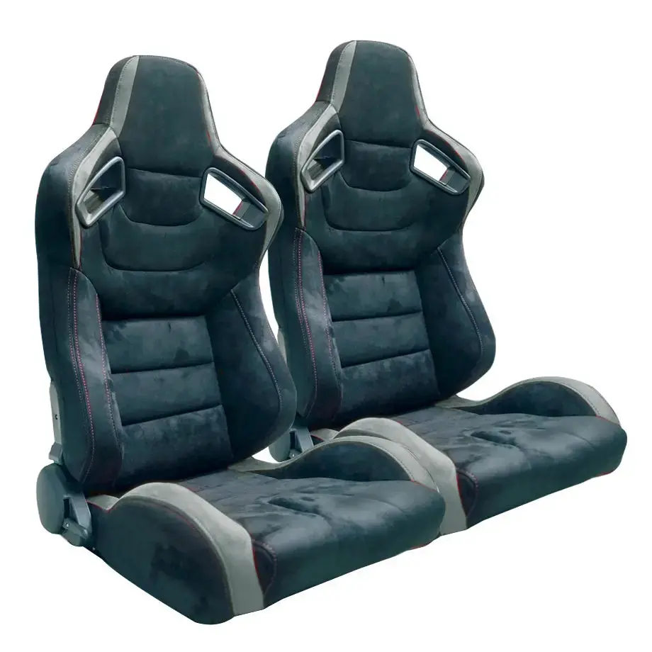 Reclinable Racing Seats Black & Grey Suede (Pair) 1