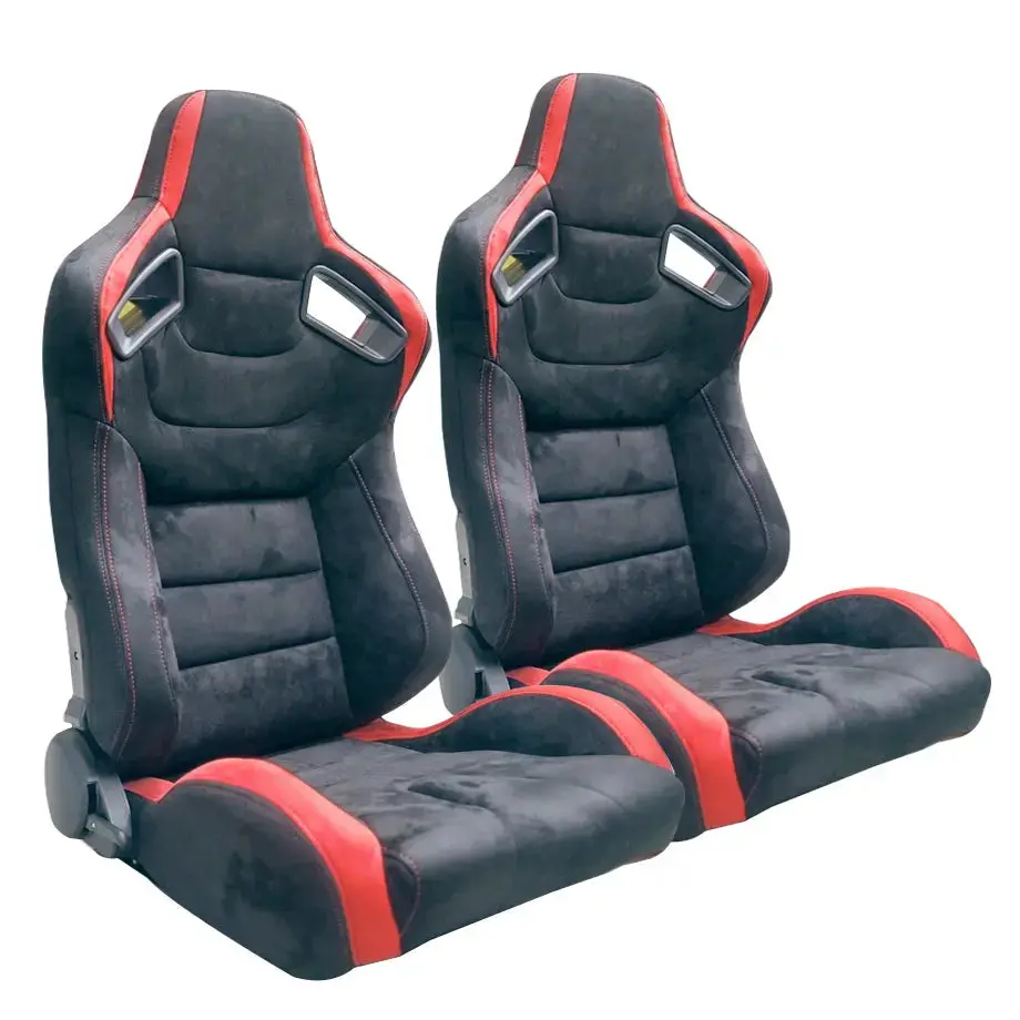 Reclinable Racing Seats Black & Red Suede (Pair) 1