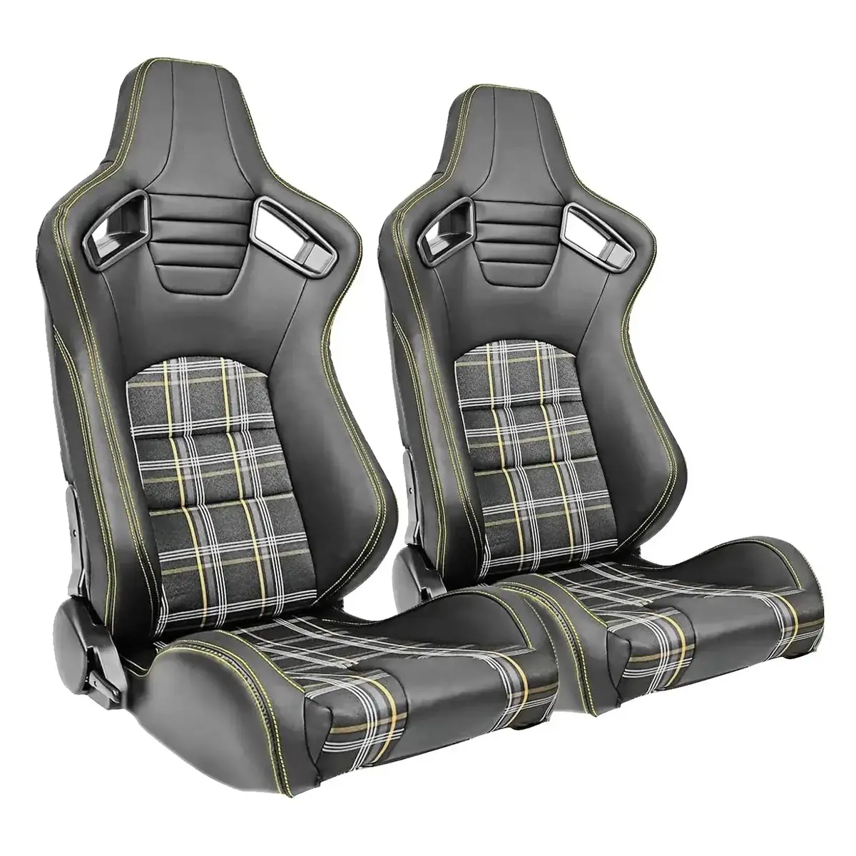 Reclinable Racing Seats - Gti Style Tartan Design Black Pvc With Yellow Stitching (Pair) 1