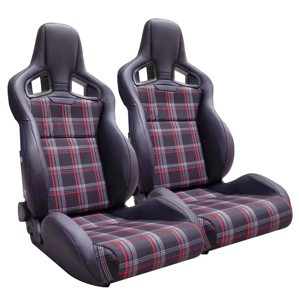Premium Quality Wingback Gti Style Tartan Race Seats - Fibreglass Re-Inforced (Pair) 2