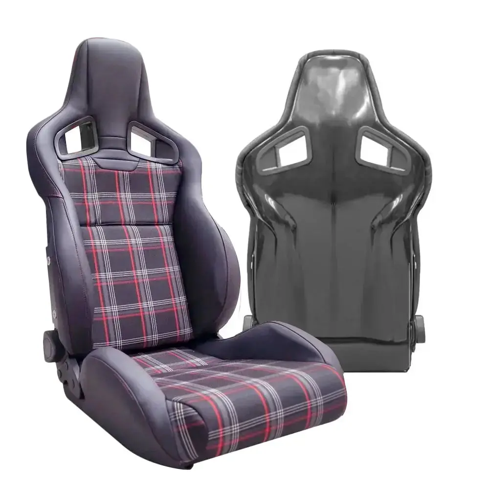 Premium Quality Wingback Gti Style Tartan Race Seats - Fibreglass Re-Inforced (Pair) 1