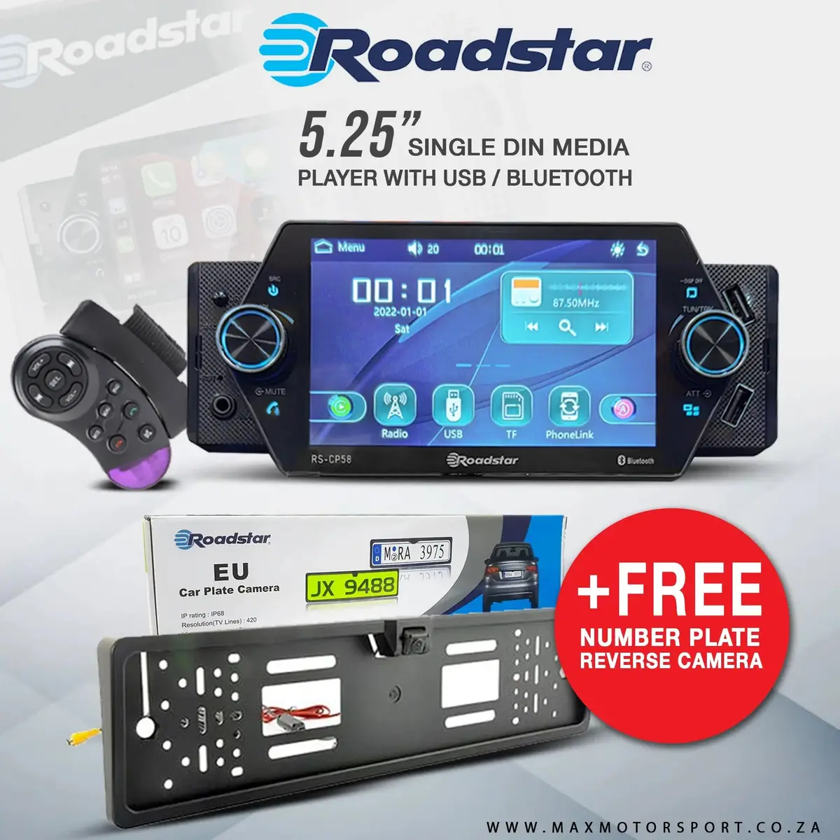 Roadstar 5.25 Inch Single Din Media Player +Free Number Plate Camera 1
