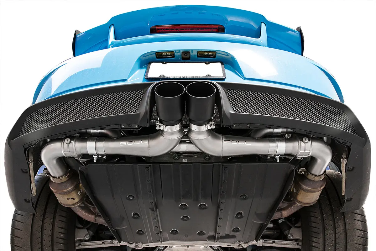 Soul 14-19 Porsche 991 Gt3 Center Muffler Bypass Exhaust - 4In Straight Cut Satin Black Tips 1