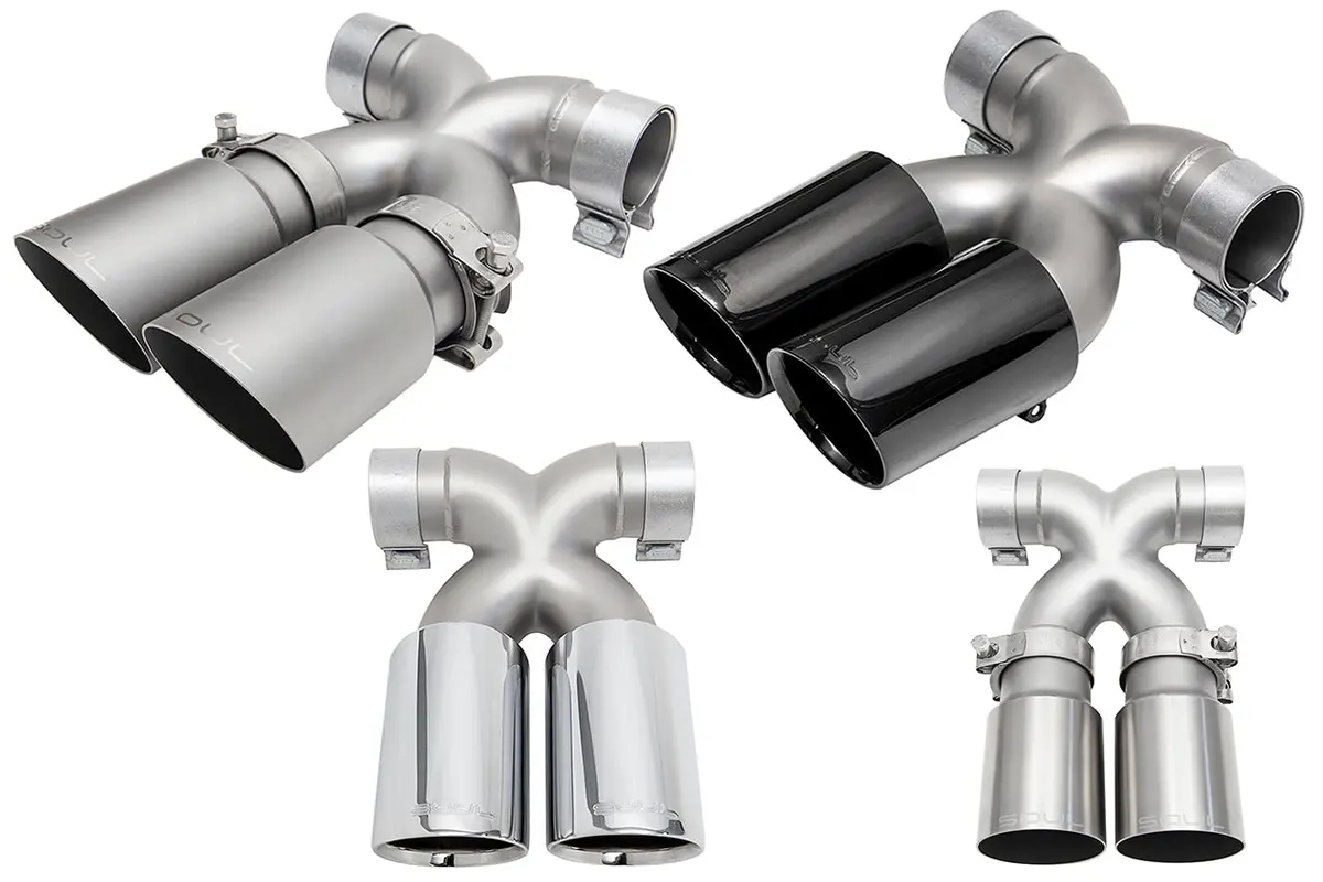 Soul 17+ Porsche 718 Cayman / Boxster Bolt-On X-Pipe W/ Tips - Straight Cut Signature Satin Tips 1