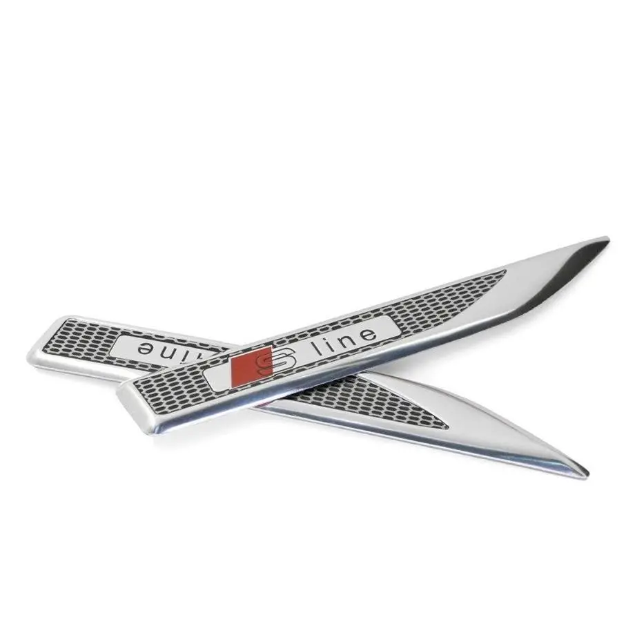 Side Fender Badges - Audi  S-Line (Silver & Red) 1