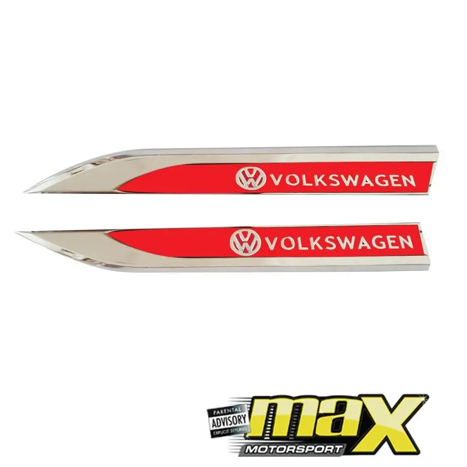 Side Fender Logo Badges - Vw Volkswagen (Red & Chrome) 1
