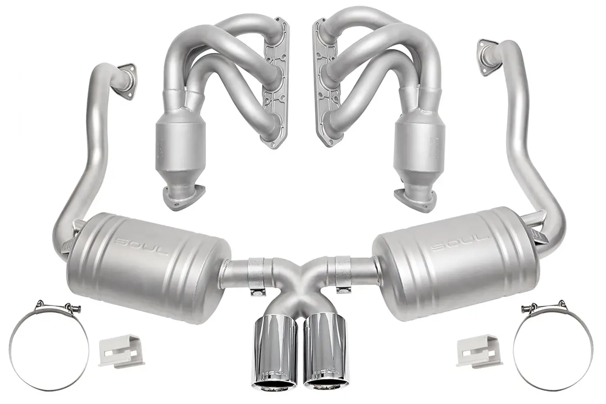 Soul 00-04 Porsche 986 Boxster Street Exhaust Package - Polished Chrome Double Wall Tips 1