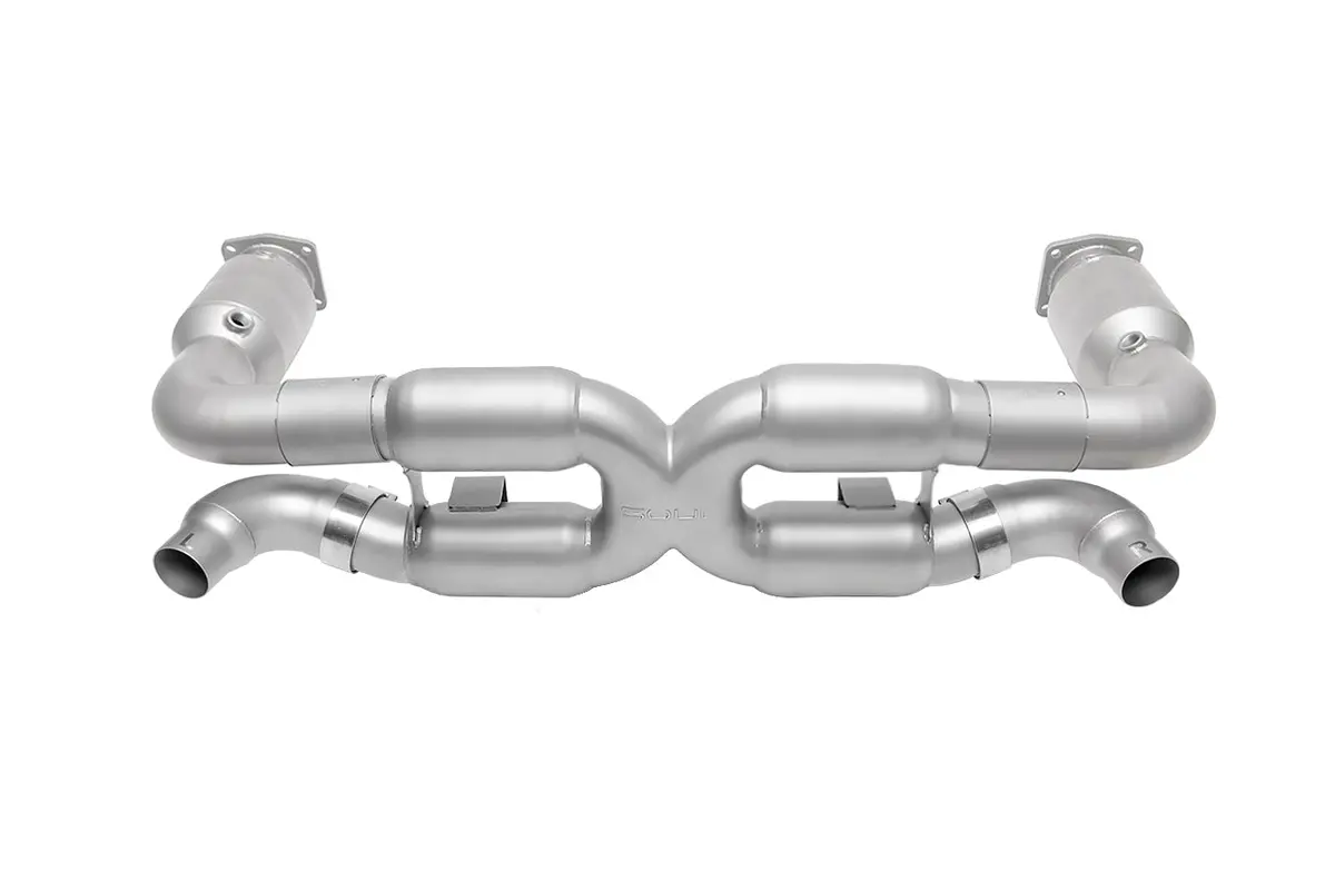 Soul 00-05 Porsche 996 Turbo Sport X-Pipe Exhaust (Iw/ 200 Cell Cats) - X-50 Style Blk Chrome Tips 1