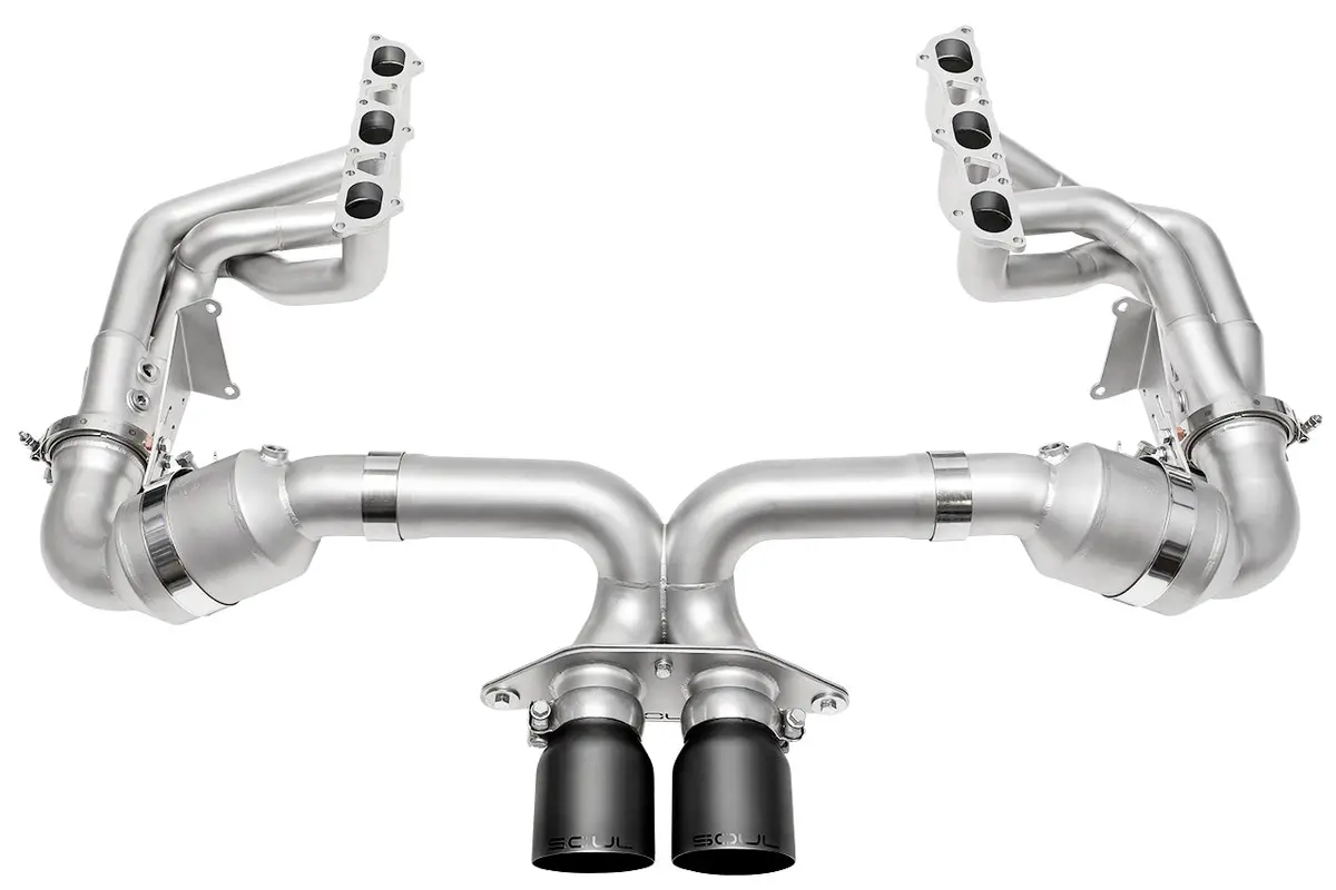 Soul 2022 Porsche 992 Gt3 Catted Exhaust System - 4In Slash Cut Satin Black Tips 1