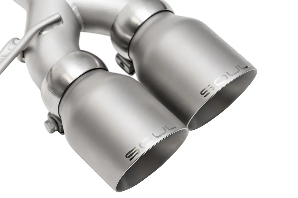 Soul 14+ Porsche Macan 3.0 / 3.6T Resonated Muffler Bypass Exhaust - 4In Slash Cut Sig Satin Tips 1