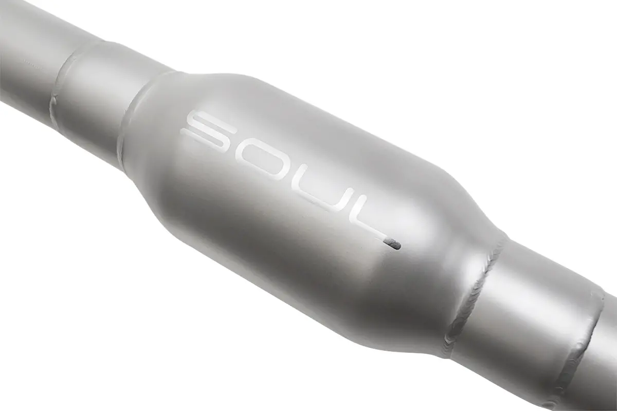 Soul 14+ Porsche Macan 3.0 / 3.6T Resonated Muffler Bypass Exhaust - 4In Slash Cut Ceramic Blk. Tips 1