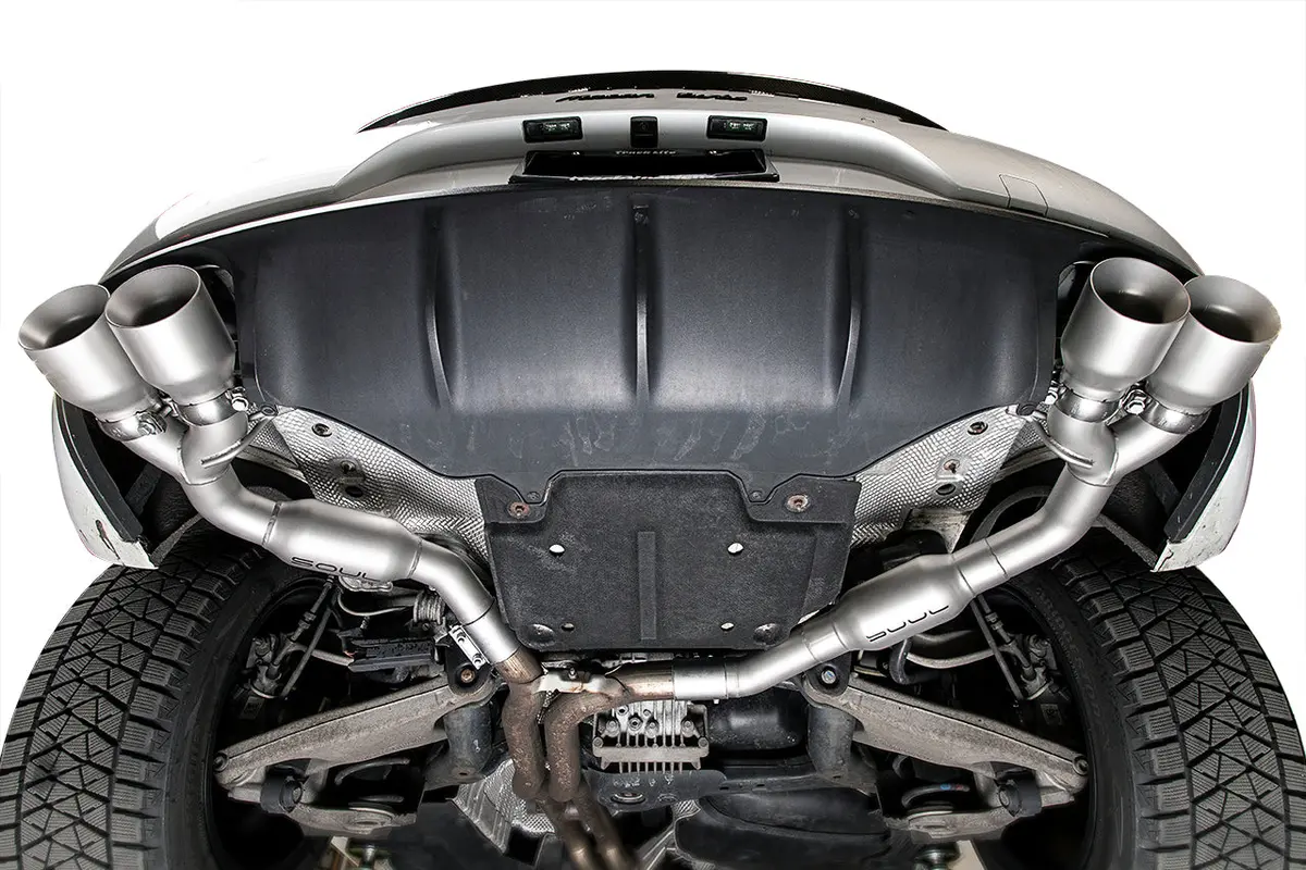 Soul 14+ Porsche Macan 3.0 / 3.6T Resonated Muffler Bypass Exhaust - 4In Slash Cut Brushed Tips 1