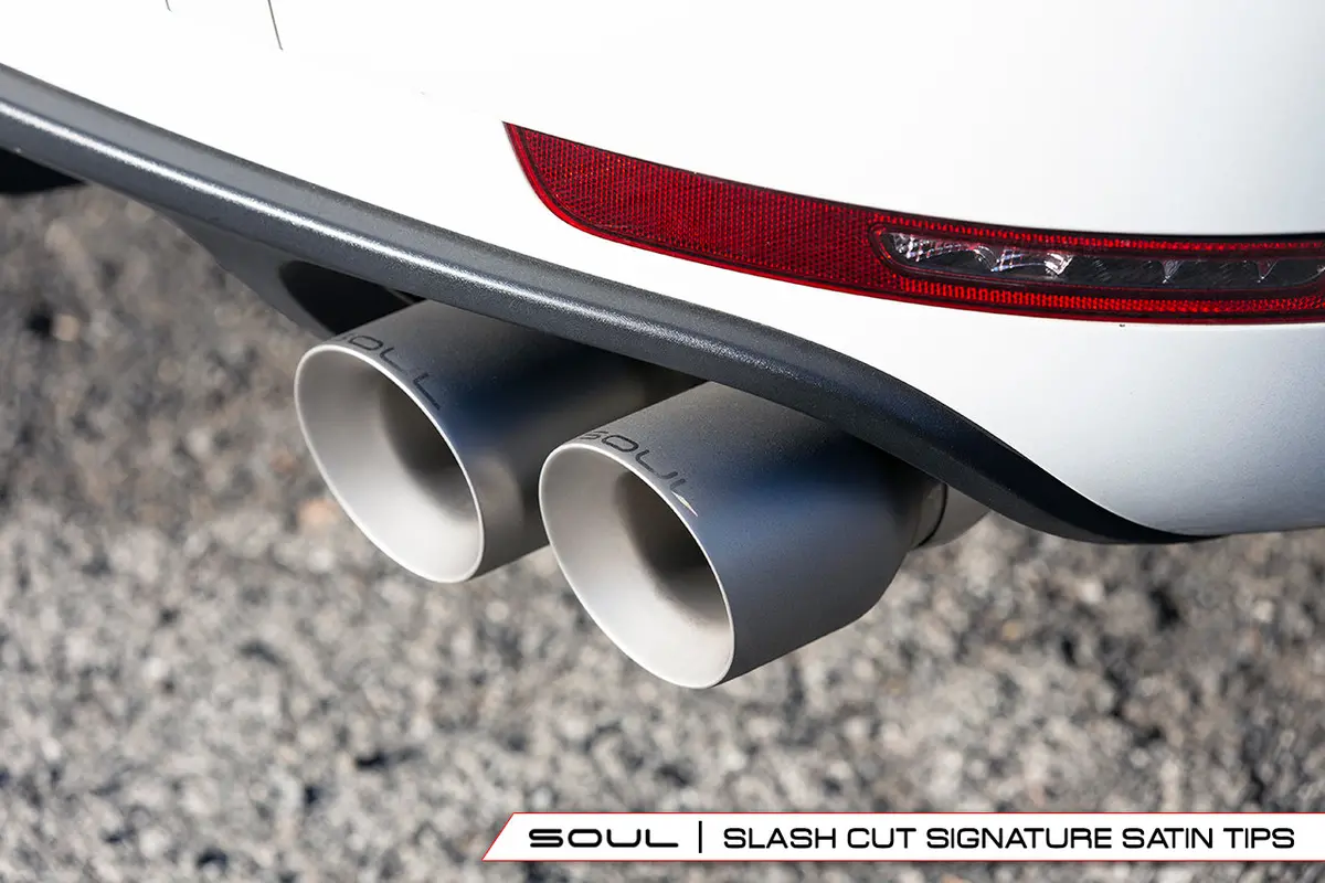 Soul 14+ Porsche Macan 3.0 / 3.6T Resonated Muffler Bypass Exhaust - 4In Straight Cut Sig Satin Tips 1