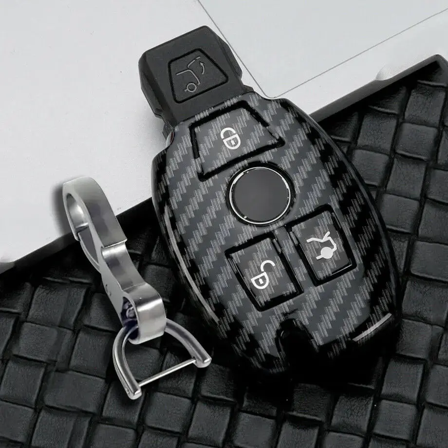 Suitable To Fit Merc - 3-Button Carbon Look Key Case Cover With Key Ring 1