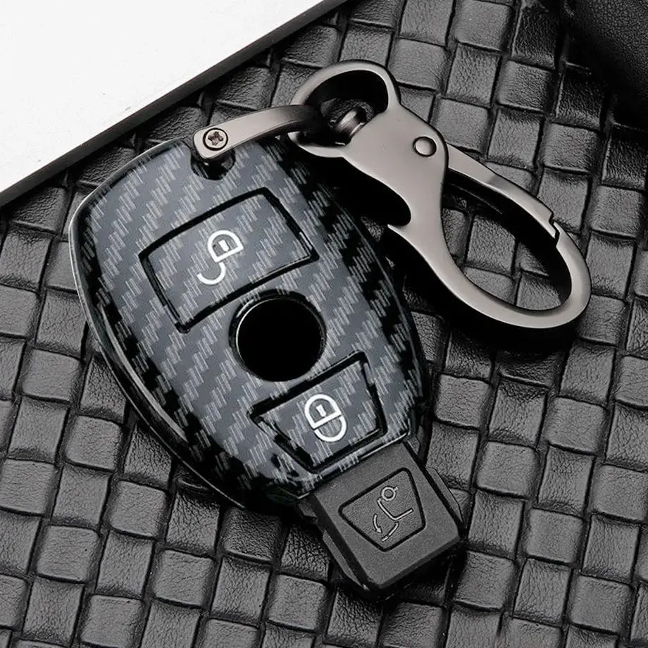 Suitable To Fit Merc - 2-Button Carbon Look Key Case Cover With Key Ring 1