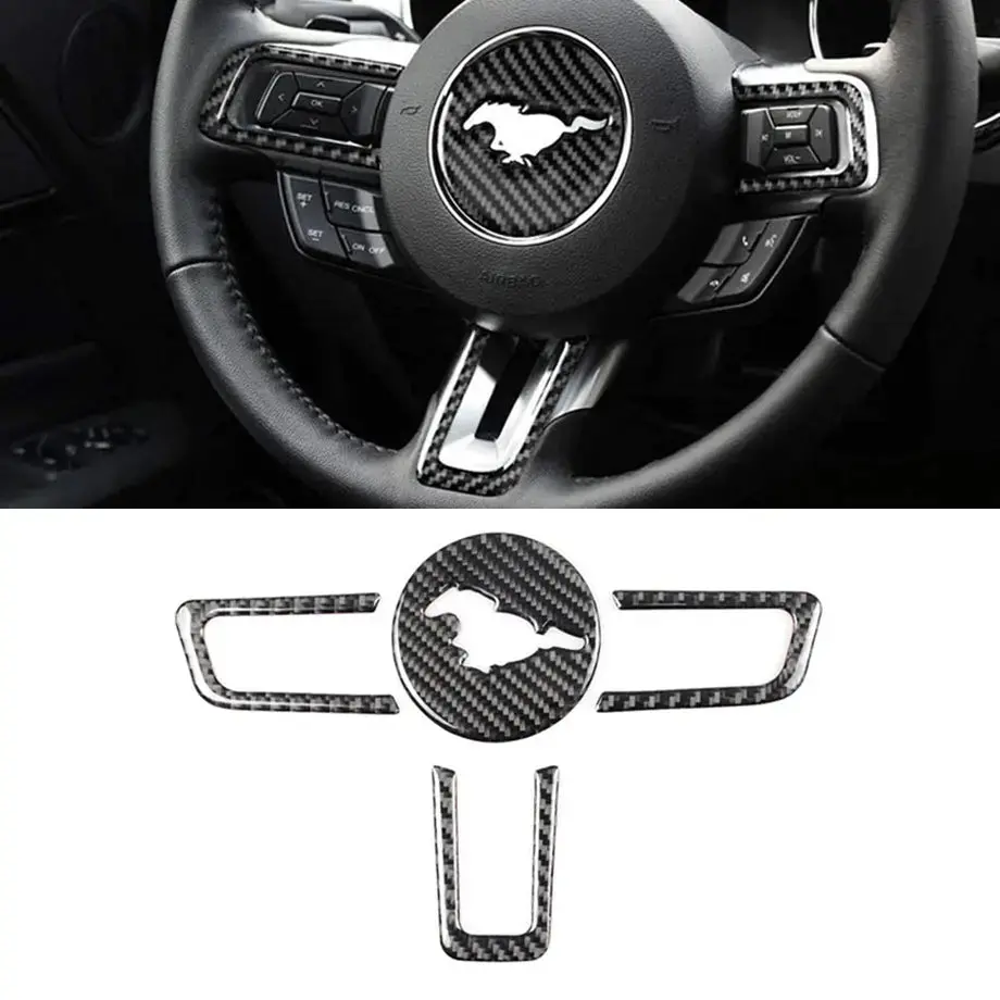 Suitable To Fit - Mustang Carbon Look 4-Piece Steering Wheel Inserts 1