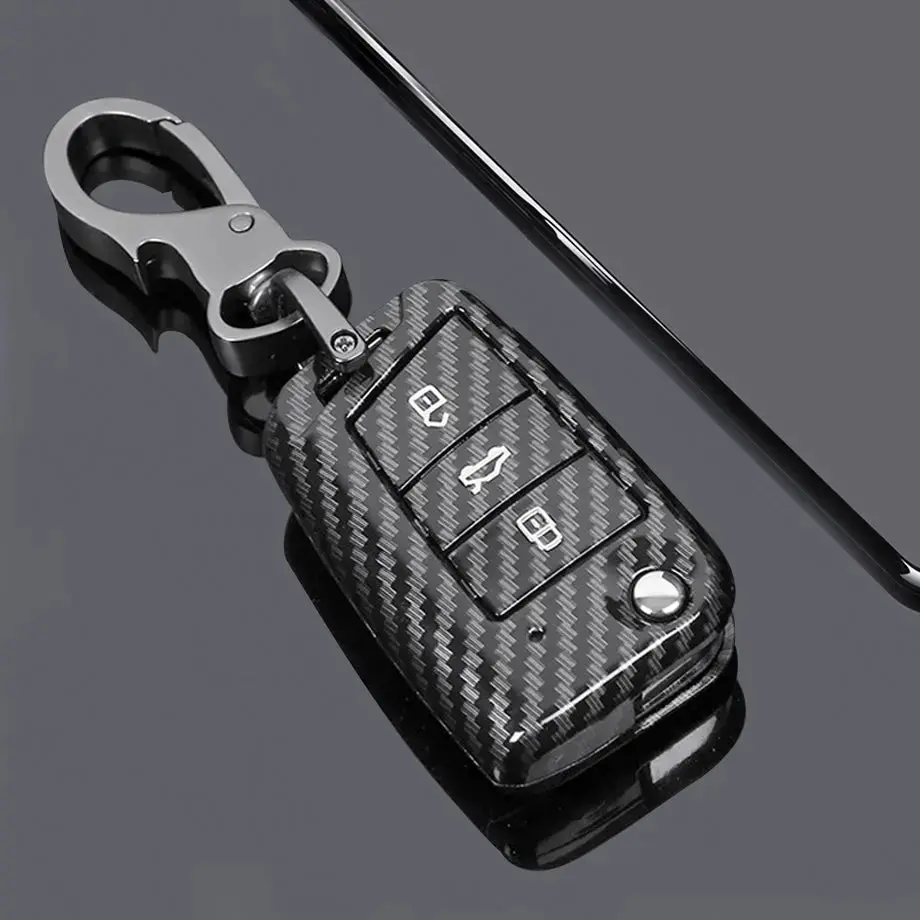 Suitable To Fit Vw - 3-Button Carbon Look Key Case Cover With Key Ring 1