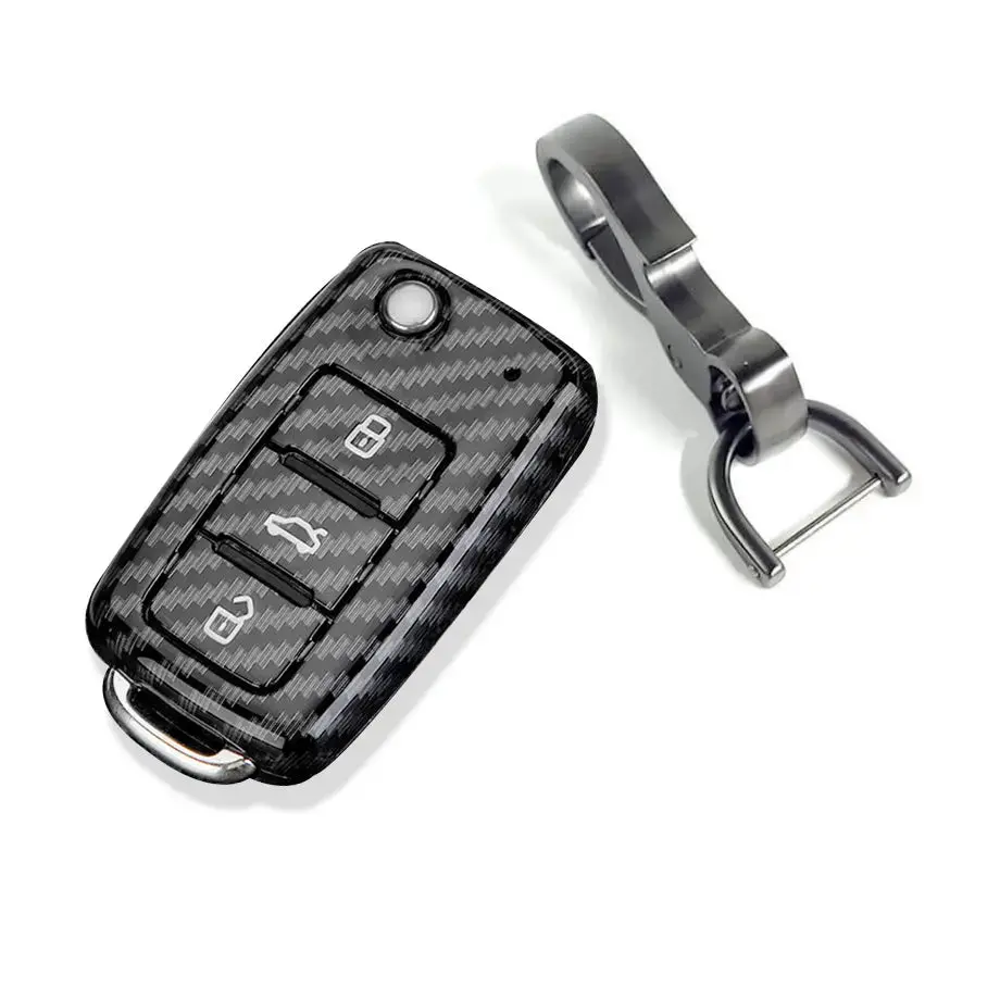 Suitable To Fit Vw - 3-Button Carbon Look Key Case Cover With Key Ring 1