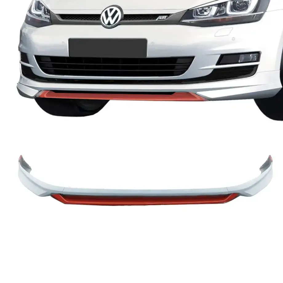 Suitable To Fit - Vw Golf 7 Tsi Abt Style Gloss White With Red Plastic Front Spoiler 1
