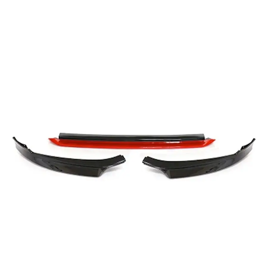 Suitable To Fit - Vw Golf 8 Gloss Black With Red 3-Piece Front Spoiler 1