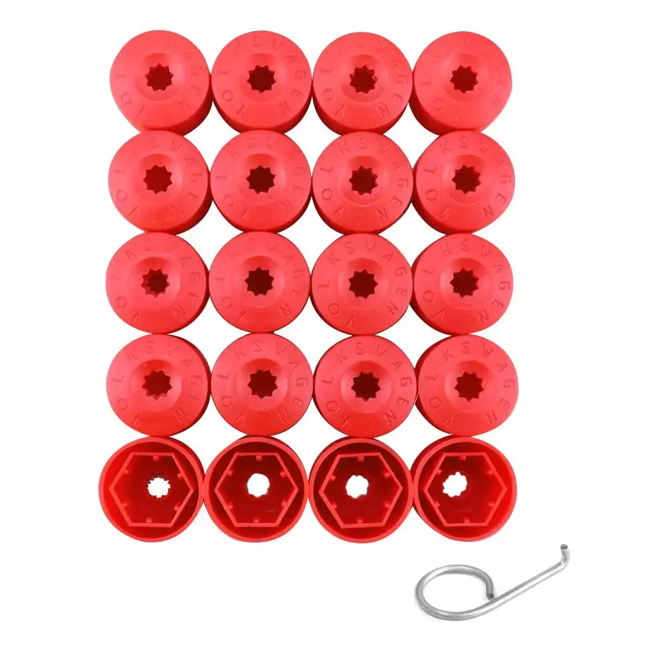 Suitable To Fit - Vw Plastic Anti Theft - Red Wheel Nut Caps - 20 Piece 1