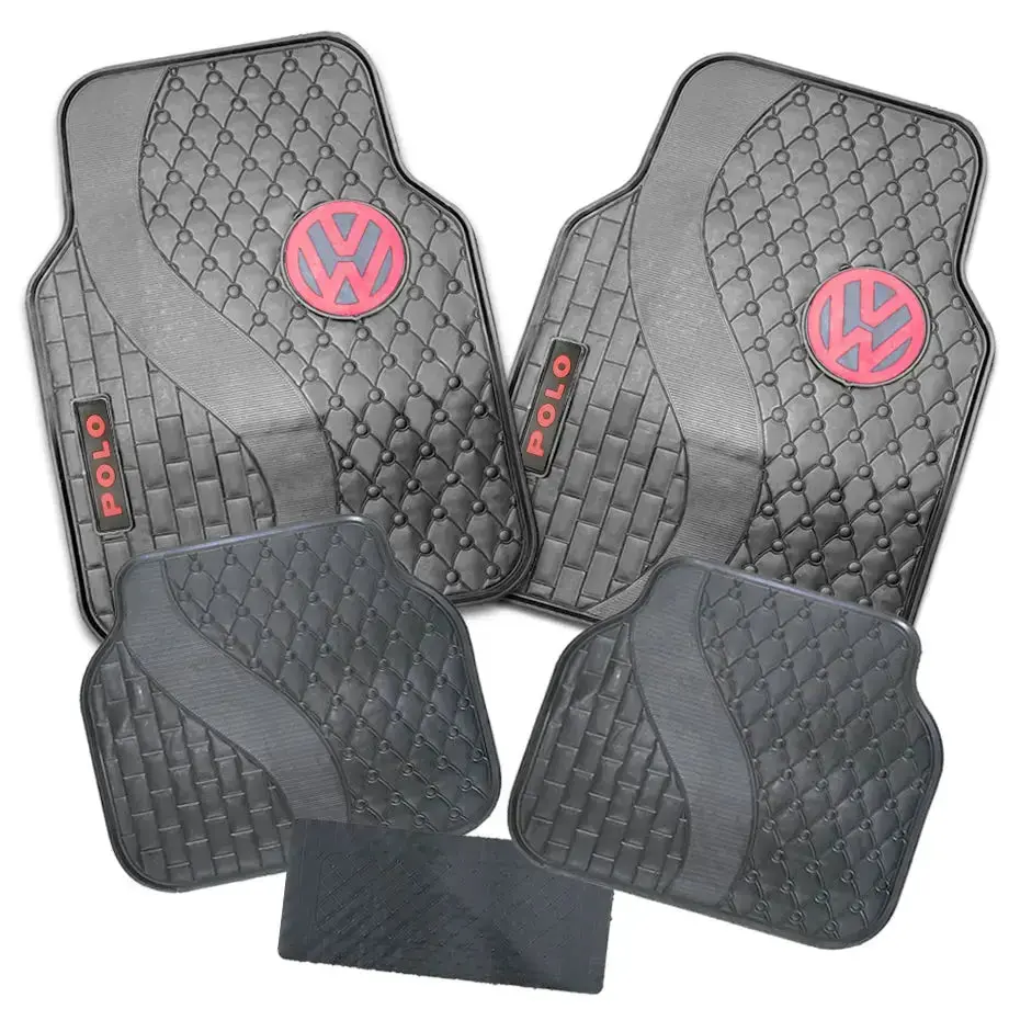 Suitable To Fit - Vw Polo 5-Piece Rubber Car Mats (Red) 1