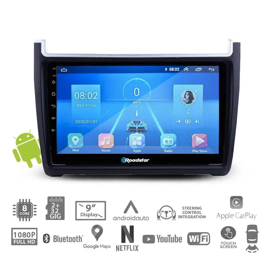 Suitable To Fit Vw Polo 6 Gti / Tsi (12-On) - 9 Inch Roadstar Android Entertainment & Gps System 1