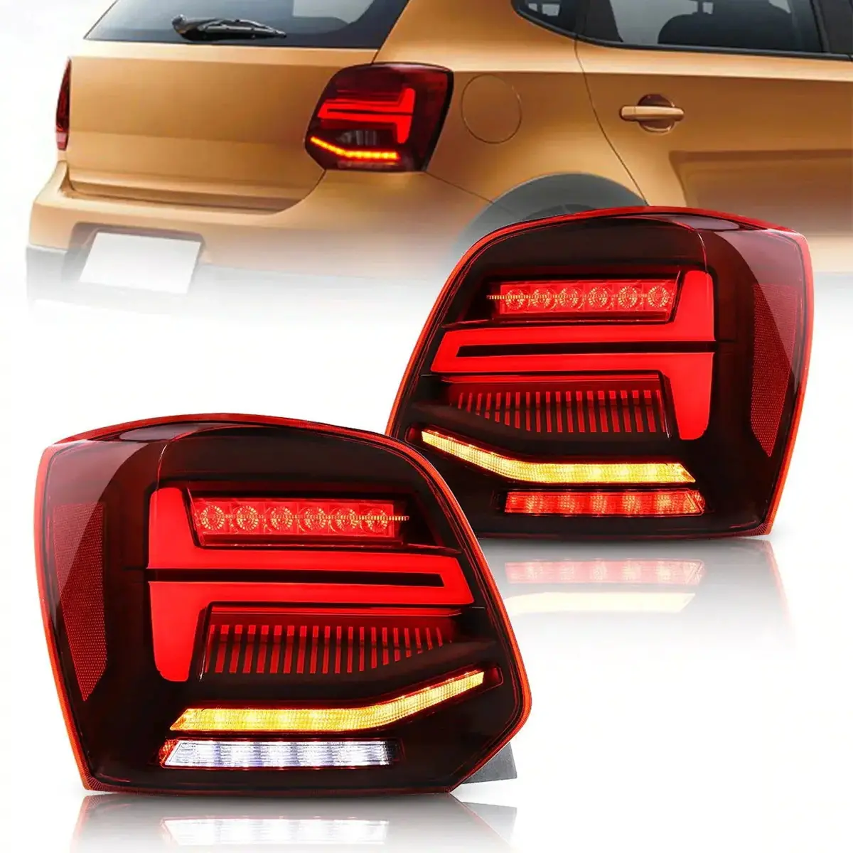 Suitable To Fit - Vw Polo 6R Smoked Red Led Sequential Taillight 1
