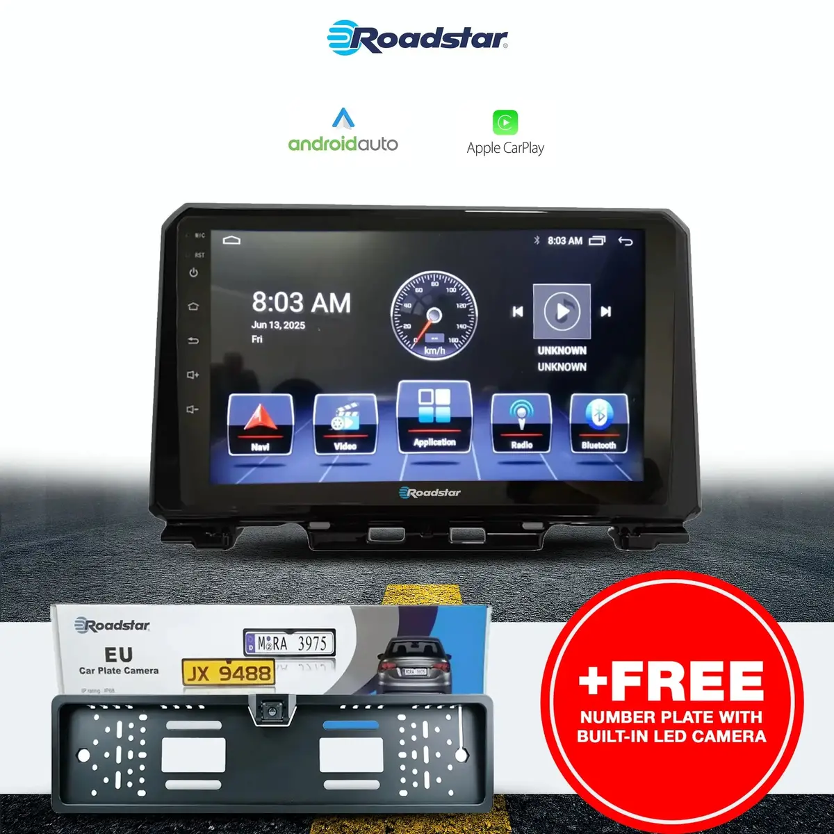 Suzuki Jimny Gen 4 (19-24) - 9 Inch Roadstar Android Multimedia Unit + Free Number Plate Camera 1